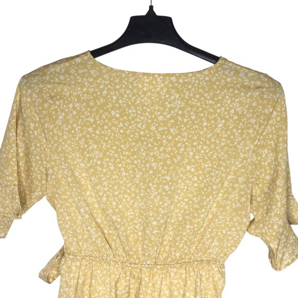 Ditsy Floral Sundress Womens Sz L Yellow Waist Tie Prairie Cottagecore - Picture 7 of 13